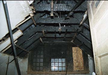 Fire damage to the upper level